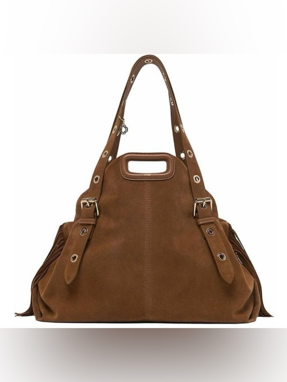 NWT Maje Miss M CL Camel Suede Brown Women’s Fringe Shoulder Hobo Bag